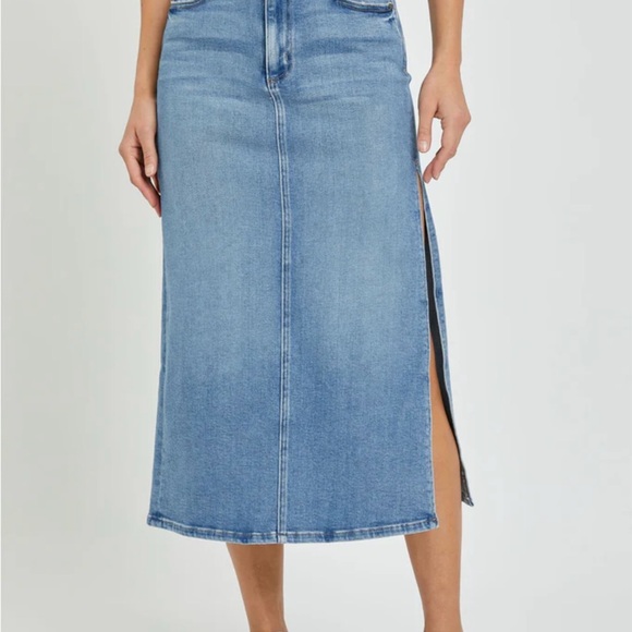 Blue Midi Pencil Skirt with Slit - Picture 1 of 10
